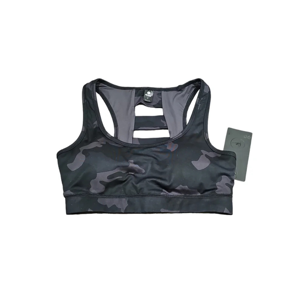 90 Degree Sports Bra S Black Grey Camo